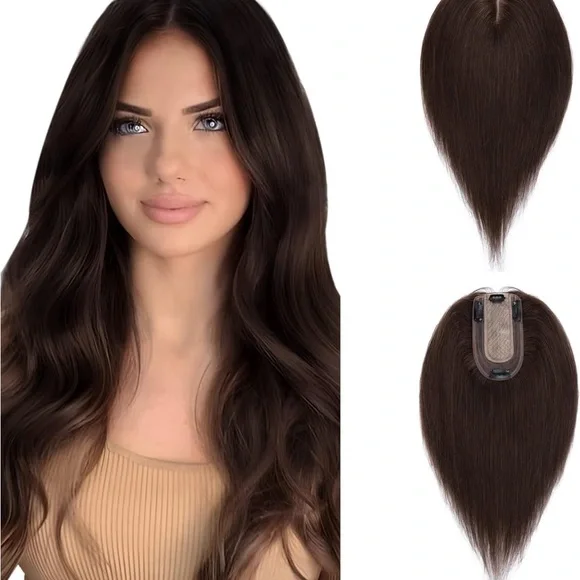Real Human Hair Topper 150% Density Silk Base Clip-in Extension 12 Inch Amazon.com : HAIRCUBE 100% Real Human Hair Toppers with  main image 4